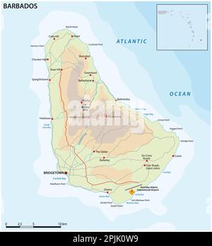 Vector-Straßenkarte der Insel der Kleineren Antillen von Barbados Stockfoto