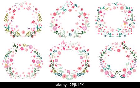 Wunderschönes Vektorkranz-Design mit Blumen für den vielseitigen Einsatz in Karten, Heimdekor, Postern und Kleidung. Vektordarstellung. Stock Vektor