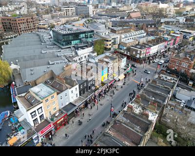 Camden High Street London UK Drohne, Luftfahrt, Blick aus der Luft, Vogelperspektive, Stockfoto