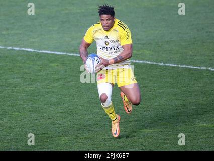 La Rochelle, Frankreich - 03/04/2023, Jonathan Danty of Stade Rochelais während des Heineken Champions Cup, Runde 16, Rugby-Gewerkschaftsspiel zwischen Stade Rochelais (La Rochelle) und Gloucester Rugby am 1. April 2023 im Marcel Deflandre Stadion in La Rochelle, Frankreich - Foto: Laurent Lairys/DPPI/LiveMedia Stockfoto