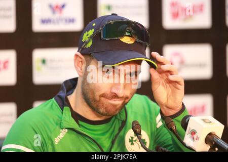 Captain Andrew Balbirnie, Testteam Irland, nimmt an der Pressekonferenz vor dem Spiel Teil, bevor sie allein gegen Bangladesch in Sher-e-BanglaNatio antreten Stockfoto