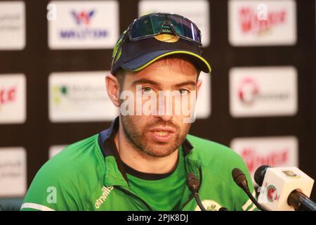 Captain Andrew Balbirnie, Testteam Irland, nimmt an der Pressekonferenz vor dem Spiel Teil, bevor sie allein gegen Bangladesch in Sher-e-BanglaNatio antreten Stockfoto