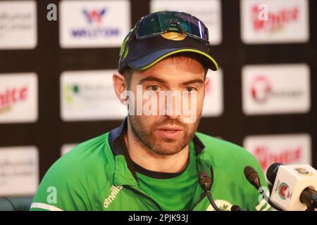 Captain Andrew Balbirnie, Testteam Irland, nimmt an der Pressekonferenz vor dem Spiel Teil, bevor sie allein gegen Bangladesch in Sher-e-BanglaNatio antreten Stockfoto