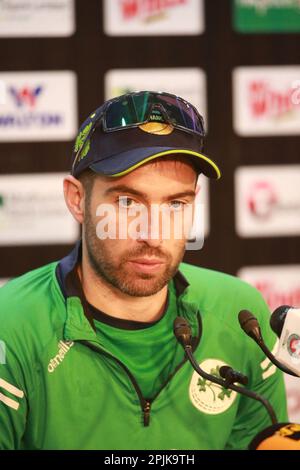 Captain Andrew Balbirnie, Testteam Irland, nimmt an der Pressekonferenz vor dem Spiel Teil, bevor sie allein gegen Bangladesch in Sher-e-BanglaNatio antreten Stockfoto