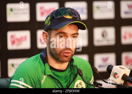 Captain Andrew Balbirnie, Testteam Irland, nimmt an der Pressekonferenz vor dem Spiel Teil, bevor sie allein gegen Bangladesch in Sher-e-BanglaNatio antreten Stockfoto