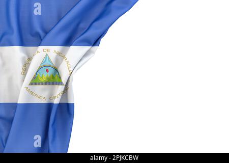 Flagge Nicaraguas in der Ecke auf weißem Hintergrund. Isoliert. 3D-Rendering Stockfoto