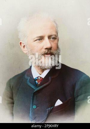 Porträt des Komponisten Pjotr Tschaikowsky (Piotr Petr Ilitch Tschaikowski, Tschaikowski) (1840-1893). Vers. 1888. Photo Colorié ultérieurement Stockfoto