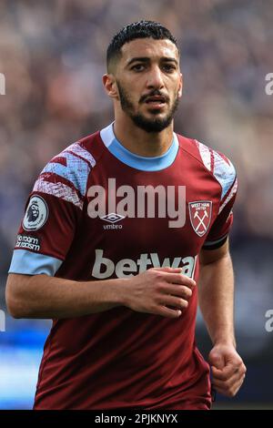 London, Großbritannien. 03. April 2023. Said Benrahma #22 von West Ham United während des Premier League-Spiels West Ham United gegen Southampton im London Stadium, London, Großbritannien, 2. April 2023 (Foto von Mark Cosgrove/News Images) in London, Großbritannien, am 4./3. April 2023. (Foto: Mark Cosgrove/News Images/Sipa USA) Guthaben: SIPA USA/Alamy Live News Stockfoto