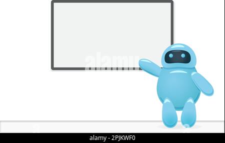 Der Roboter präsentiert den Schulungskurs auf dem Board. Technologie, KI, künstliche Intelligenz, Präsentationskonzept für maschinelles Lernen. Vektordarstellung Stock Vektor
