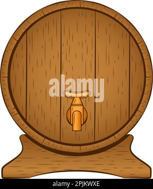 Wein oder Bier Holzfass mit Wasserhahn. Anwendbar als Objekt für Restaurant- oder Pub-Banner, Menügestaltung. Vektordarstellung Stock Vektor