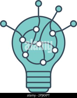 Lampensymbol mit neuronalem Netzwerk im Inneren. Anwendbar als Teil des Konstruktionskonzepts für künstliche Intelligenz und maschinelles Lernen. Vektordarstellung. Stock Vektor