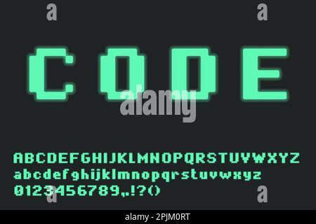 Alte Computertypografie im Retro-Look. Verschwommene ABC-Buchstaben mit Zahlen und Symbolen. Vektordarstellung Stock Vektor