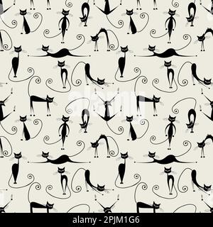 Niedliches Zeichentrickkatzen-Vektor-Illustration nahtloses Muster Stock Vektor