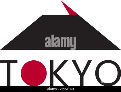 Japan City Tokyo Logo mit Mount Fuji. Einfaches minimalistisches Design ohne Serifentypo und aufgehende Sonne. Minimalistischer urbaner Aufdruck für Bekleidung oder T-Shirt. Stock Vektor