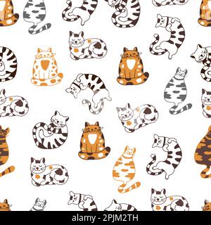 Niedliches Zeichentrickkatzen-Vektor-Illustration nahtloses Muster Stock Vektor