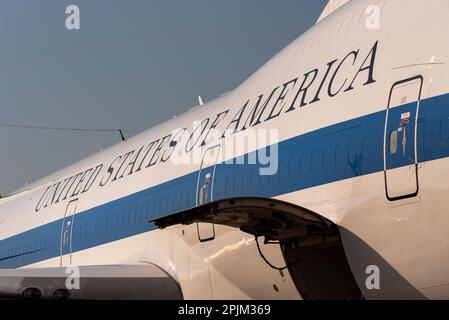 Vereinigte Staaten von Amerika, Text auf Seite der US Air Force Boeing E-4B Advanced Airborne Command Post, Spitzname Doomsday Flugzeug. Präsidentschaftskommando Stockfoto