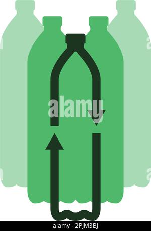 Kunststoff PET Flasche Form recycling Symbol mit Pfeilen. Grüne PET-Flasche Silhouetten auf Hintergrund. Eco Materialverbrauch Konzept. Satz von Recycling Symbole. Stock Vektor
