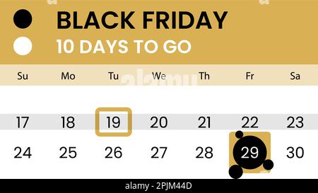 Schwarzer Freitag Banner als Kalender mit Countdown - 10 Tage zu gehen. Warten auf 2019 Schwarzer Freitag. Zählen Sie die Tage. Vector Illustration Stock Vektor