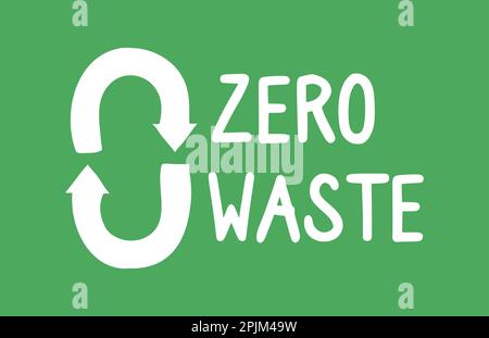 Null Abfall Logo auf grünem Hintergrund. Null Abfall lifestyle Design Konzept. Eco life - Wiederverwendung, Vermindern, Verwerten. Doodle eco Logo mit Papierkorb-Symbol. Flach Stock Vektor
