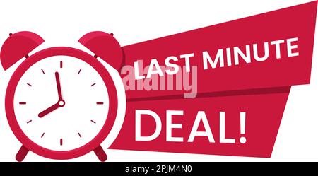 Red last minute, Logo, Symbol. Promo mit Uhr und Banner. Letzte Chance Konzept zu kaufen. Verkauf Banner, Poster. Flache Vector Illustration. Stock Vektor