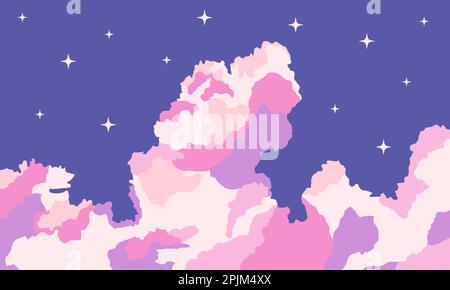 Ästhetischer Anime Sky Cloud abstrakter Hintergrund. Vektor-Himmel-Wolke-Illustration. Stock Vektor