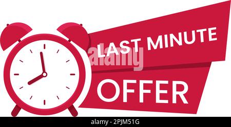 Red last minute Angebot Logo, Symbol. Promo mit Uhr und Banner. Letzte Chance Konzept zu kaufen. Verkauf Banner, Poster. Flache Vector Illustration. Stock Vektor