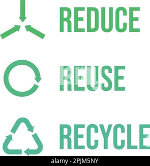 Verringern, Wiederverwenden, Recyceln Symbole, Symbole. Green recycling Symbole mit Pfeilen, Mobius loop. Wiederverwendung, Recycling, Prinzip Zeichen reduzieren. Flache vektor Lllustrat Stock Vektor