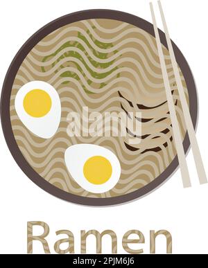 Ramen noodle fast food. Asiatisch Japanisch, Koreanisch Essen. Ramen noodle Ansicht von oben. Für fast food Werbung, Banner, Schilder. Flache Vektor i Stock Vektor