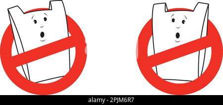 Verboten Plastiktüte cartoon Charakter. Keine Plastiktüte Konzept. Verbotene Zeichen. Anwendbar, Label, Tag für Design Konzept reduzieren. Kampf gegen die Pla Stock Vektor