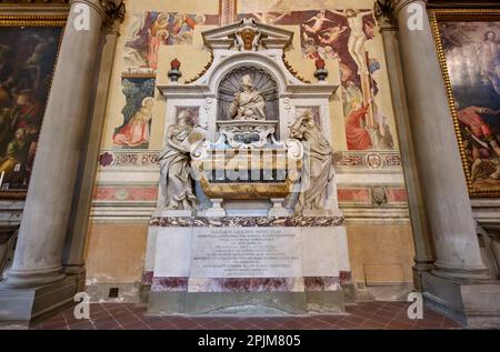 Grab von Galileo Galilei (1564 - 1642) von Giulio Foggini, Innenaufnahme von Santa Croce, Basilika di Santa Croce di Firenze, Piazza di Santa Croce Stockfoto
