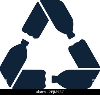 PET-Kunststoffflaschen sind als mobius-Schlaufe oder Recycling-Symbol mit Pfeilen gekennzeichnet. Umweltfreundliches Tierkonzept aus Kunststoff. Recycling-Symbol. Konzept der Abfallsortierung. Vektor illustr Stock Vektor