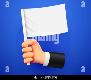 3D Hand mit weißer, leerer Flagge. Vektordarstellung Stock Vektor