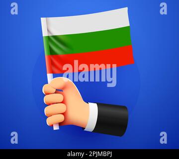 3D Hand hält die bulgarische Nationalflagge. Vektordarstellung Stock Vektor