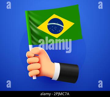 3D Hand hält die Flagge der brasilianischen Nationalflagge. Vektordarstellung Stock Vektor