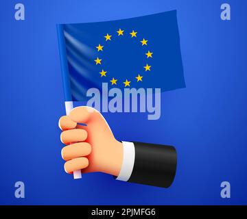 3D Hand hält die Flagge der Europäischen Union. Vektordarstellung Stock Vektor