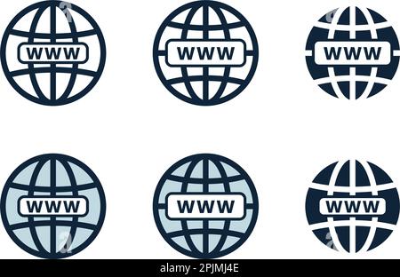 Internetsymbol mit Pfeilcursor. Internet-Schild mit Pfeil. Www-Symbol. World Wide Web-Symbol. Weltsymbol. Vektordarstellung Stock Vektor