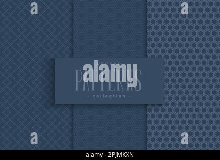 Set von geometrischen nahtlosen Mustern. Abstraktes sechseckiges geometrisches Grafikdesign mit 3D Würfelmuster. Nahtloses geometrisches Würfelmuster. Stock Vektor