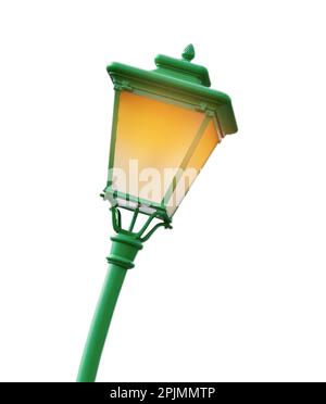 Wunderschöne grüne Straßenbeleuchtung auf weißem Hintergrund Stockfoto