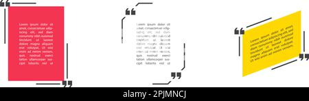 Set aus Zitatfeldern oder Blasen in flacher Form. Hinweis, Blasenelemente für Angebote, Vorlagen. Zitat in Textsprache, Zitatblasen. Vektordarstellung. Stock Vektor