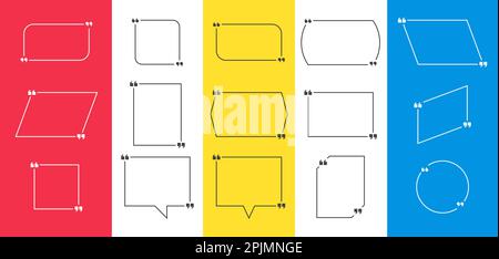 Leeres Anführungsfeld oder leere Bubbles auf gelbem, rotem und blauem Hintergrund. Hinweis, Blasenelemente für Angebote, Vorlagen. Zitat in Textsprache, Zitatblasen. V Stock Vektor