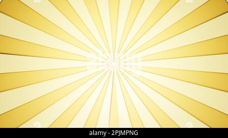 Retro-Hintergrund mit Strahlen oder Streifen in der Mitte. Sonnenschein oder Sonnenschein im Retro-Look. Abstrakte Kulisse mit Sternenblende. Gelb, goldfarben. Stockfoto