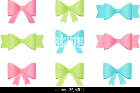 Set aus lebendigen, realistischen Bändern oder Schleifen. Dekoration für Party oder Geburtstagskarte. Geeignet für Urlaub, Party-Dekor. Schleifen für Geschenke, Geschenke. Vektor Stock Vektor