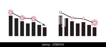 Coronavirus, Virus, COvid 19 Auswirkungen auf die Wirtschaft. Finanzkrise, Rezession aufgrund von totaler Abriegelung. Diagrammdiagramm mit Trend- und Coronavirus-Symbol. Vect Stock Vektor