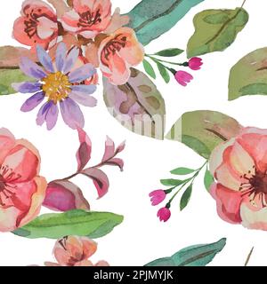 Nahtloses klassisches Muster mit handgezeichneten Aquarellblumen und Blättern. botanisches Aquarell und Hintergrund Stock Vektor