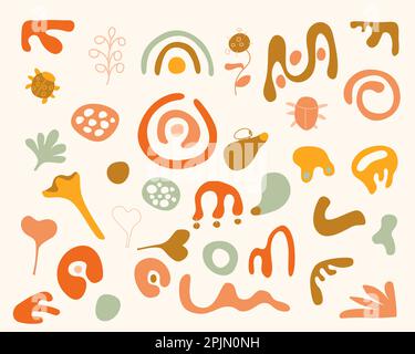 Botanical Doodle Shapes Kollektion. Abstrakte Doodle-Elemente. Dekoratives, märchenhaftes Set mit Blumen- und Kräuterformen. Sammlung enthält Kreise, Spiralen, Stock Vektor