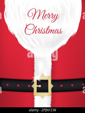 weihnachtsmann Gürtel und Mantel. Weihnachtskarten-Design. Frohe Weihnachten Text im Hintergrund. Hintergrund oder Banner für Weihnachtsgrüße. Der Weihnachtsgürtel ist realistisch Stock Vektor