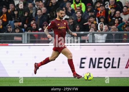 Rom, Italien. 02. April 2023. Leonardo Spinazzola (AS Roma) während der Italienischen Fußballmeisterschaft Am 02. Juli 2023 Im Olimpic-Stadion in Rom Ein 2022/2023:1-Spiel zwischen AS Roma und UC Sampdoria. Kredit: Unabhängige Fotoagentur/Alamy Live News Stockfoto