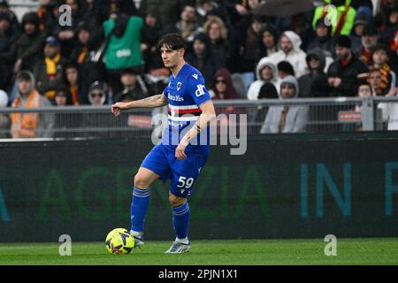 Alessandro Zanoli (UC Sampdoria) während der Italienischen Fußballmeisterschaft Ein 2022/2023:1-Spiel zwischen AS Roma und UC Sampdoria in der Olimpic Sta Stockfoto