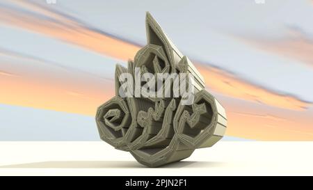 3D architektonische Illustration in arabischer Schrift, die besagt, dass Muhammad PBUHAHP der Prophet Allahs ist. Stockfoto