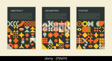 Abstraktes geometrisches Muster auf Poster oder Notebook-Hülle. Modernes Posterdesign. Geometrische Kunst. Neo Geo-Style. Vektordarstellung Stock Vektor